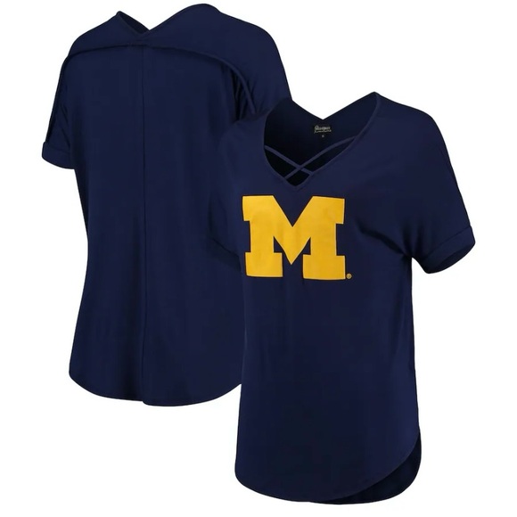 Michigan Gameday Couture Goal Getter Cross Neck Top Navy Women's Medium - Picture 1 of 7